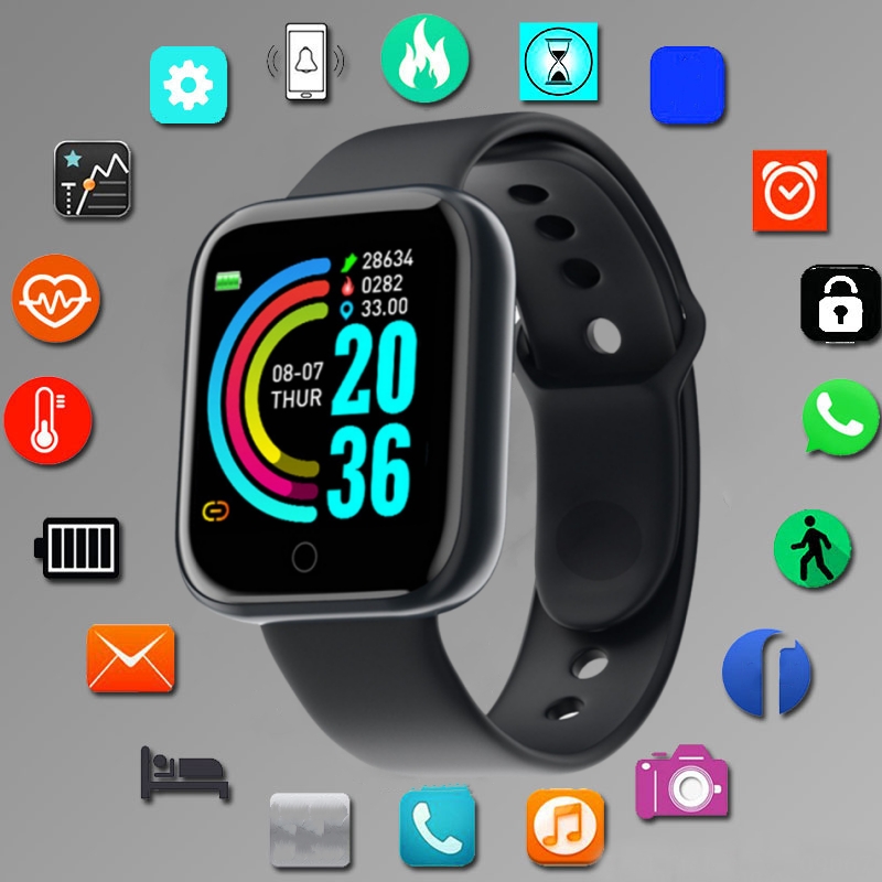 Smartwatch Square Watches For Men - 男性と女性のためのスマートウォッチ,スポーツモード,音楽コントロール,カロリー,距離,フィットネス,バンド,メッセージ,リマインダー,Android, iOS