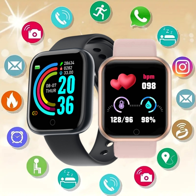 Smartwatch Square Watches For Men - 男性と女性のためのスマートウォッチ、音楽制御付きスマートウォッチ、メッセージリマインダー、時計アラーム、フィットネストラッカー、カロリー距離、子供のための時計、y68 d20