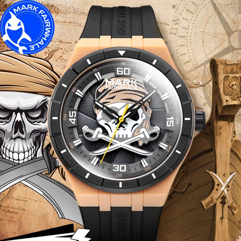 Analog Quartz Watch - マークフェアホエール腕時計男性用 5040 樹脂ケーストレンド回転海賊ダイヤルシリコンストラップ防水クォーツ腕時計ギフトボックス