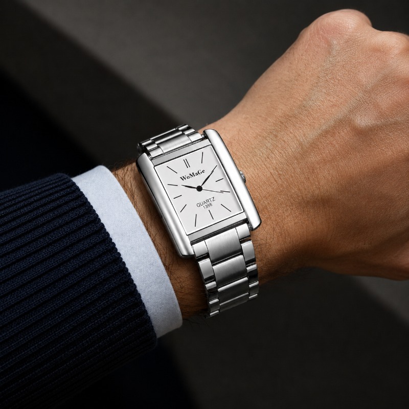 Smartwatch Square Watches For Men - ビジネスメンズウォッチ ファッション スクエアダイヤル ステンレススチールバンド アナログクォーツ腕時計 メンズ