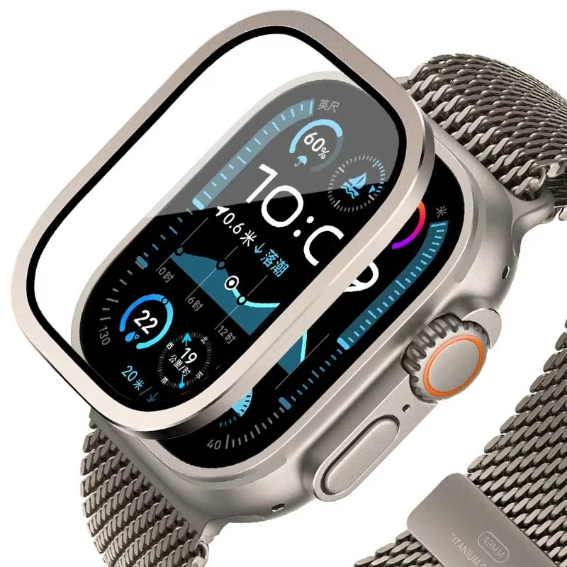 Smartwatch Watches For Mens - Apple Watch Ultra 49mm 用強化ガラス チタンメタルフレーム