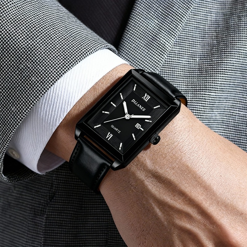 Smartwatch Square Watches For Men - カジュアルレザーメンズ腕時計ファッションスクエアクォーツ腕時計男性用新しいトップブランド男性用腕時計カレンダー付き Reloj De Hombre
