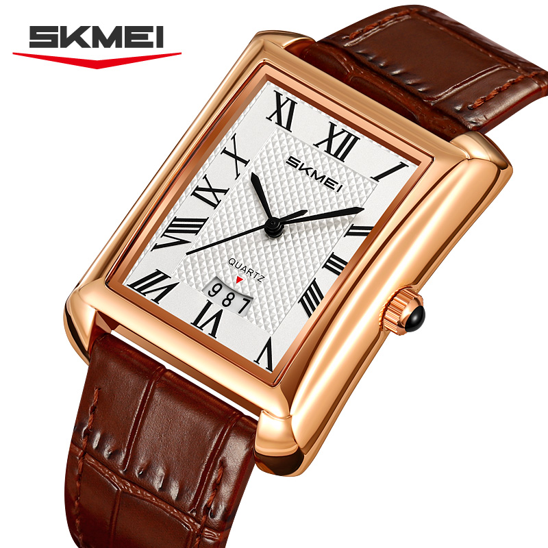 Smartwatch Square Watches For Men - SKMEI 2575 クラシックメンズクォーツ時計ビジネスカレンダースクエアダイヤルレザーストラップエレガントなファッション腕時計男性用 Reloj Hombre