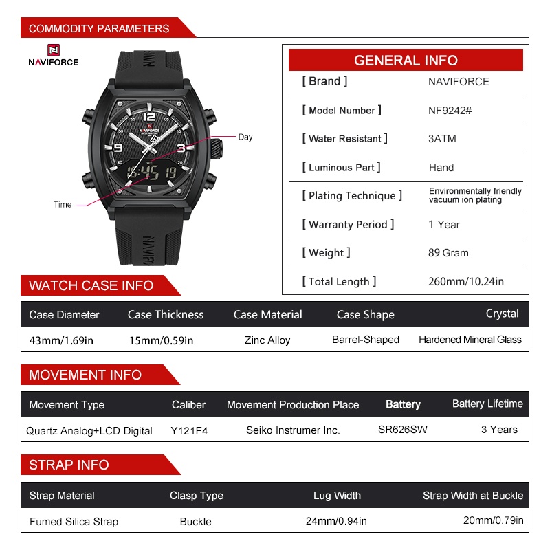 NAVIFORCE メンズデュアルディスプレイ腕時計 3AT - Analog Quartz Watch のレビューと価格