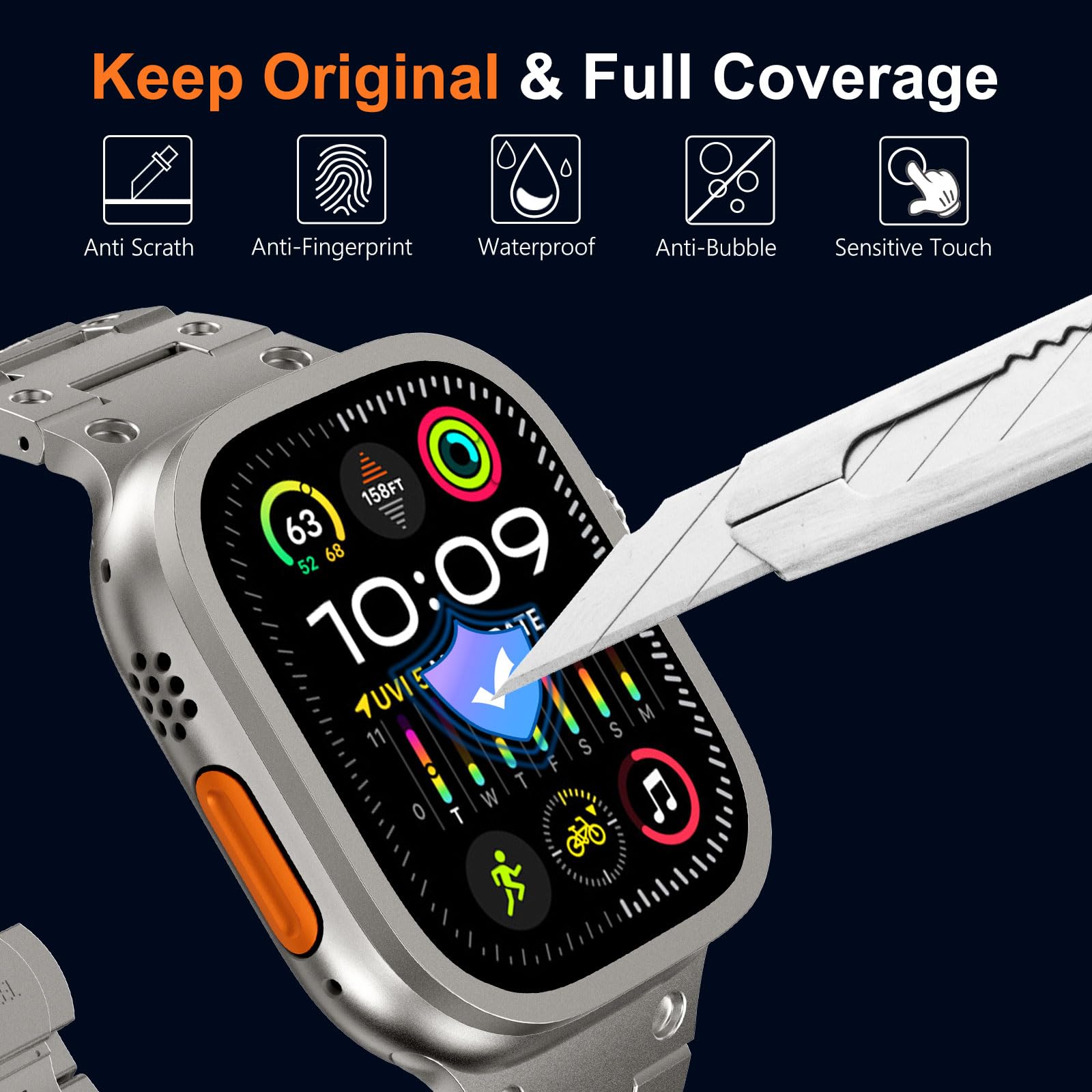 Apple Watch用の傷防止強化ガラス,チタンメタルフレ - Smartwatch Watches For Mens のレビューと価格