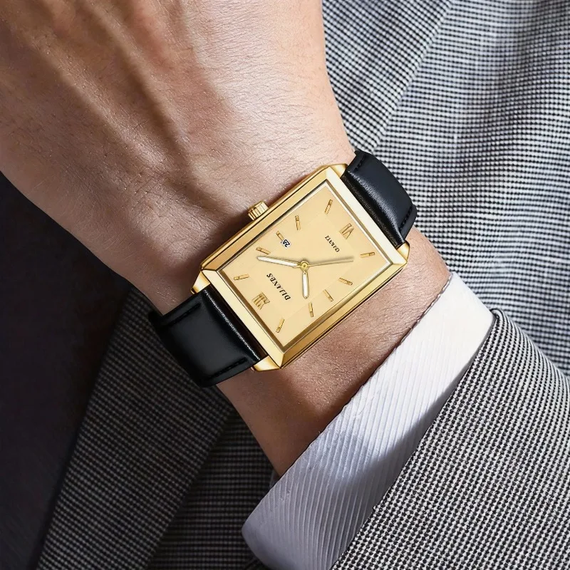 カジュアルレザーメンズ腕時計ファッションスクエアクォーツ腕時 - Smartwatch Square Watches For Men のレビューと価格