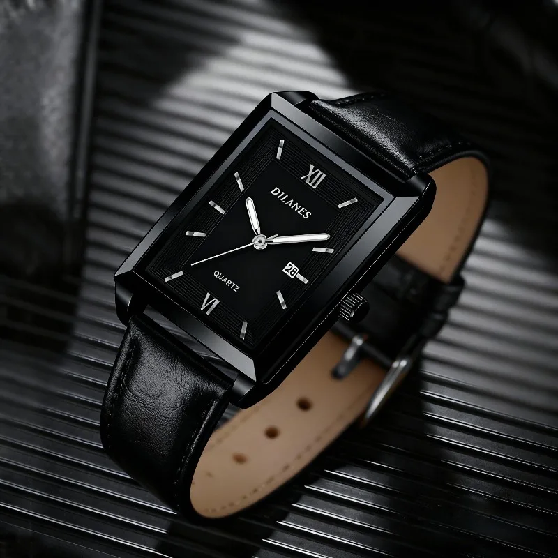 カジュアルレザーメンズ腕時計ファッションスクエアクォーツ腕時 - Smartwatch Square Watches For Men のレビューと価格
