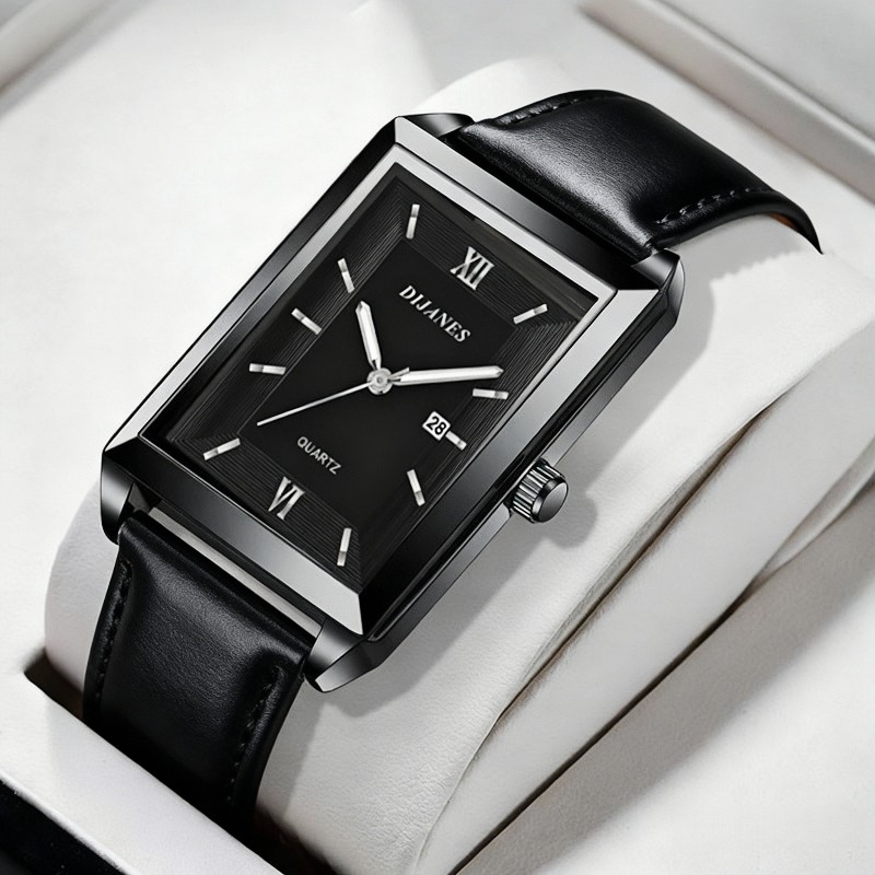 カジュアルレザーメンズ腕時計シンプルなスクエアクォーツ時計カ - Smartwatch Square Watches For Men のレビューと価格