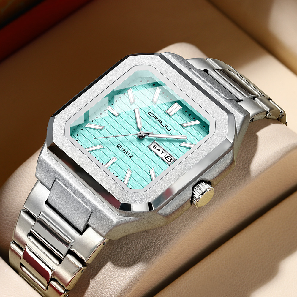 CRRJU メンズカジュアルステンレススチール腕時計、曜日と - Smartwatch Square Watches For Men のレビューと価格