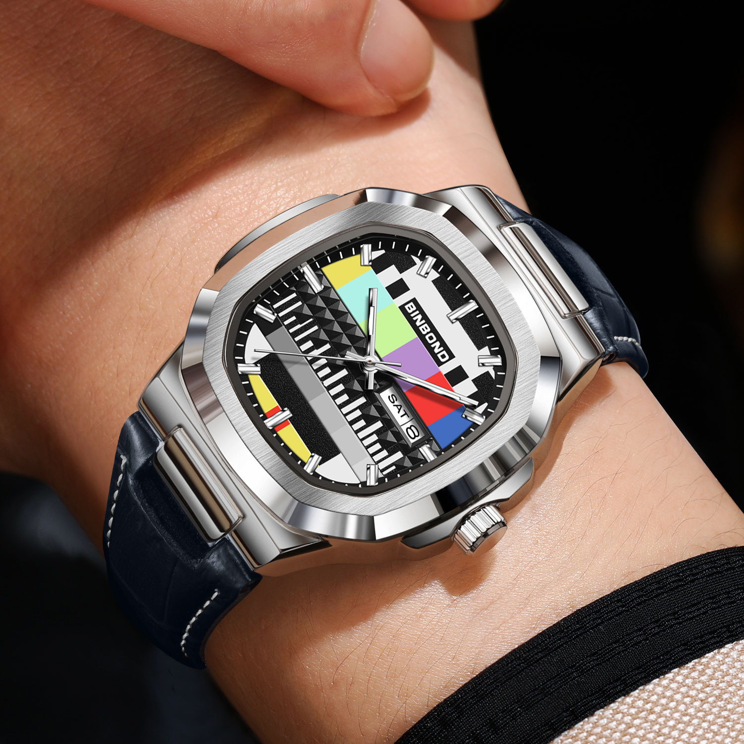 BINBOND 本物のスクエアウォッチ男性用レザーノスタルジ - Smartwatch Square Watches For Men のレビューと価格