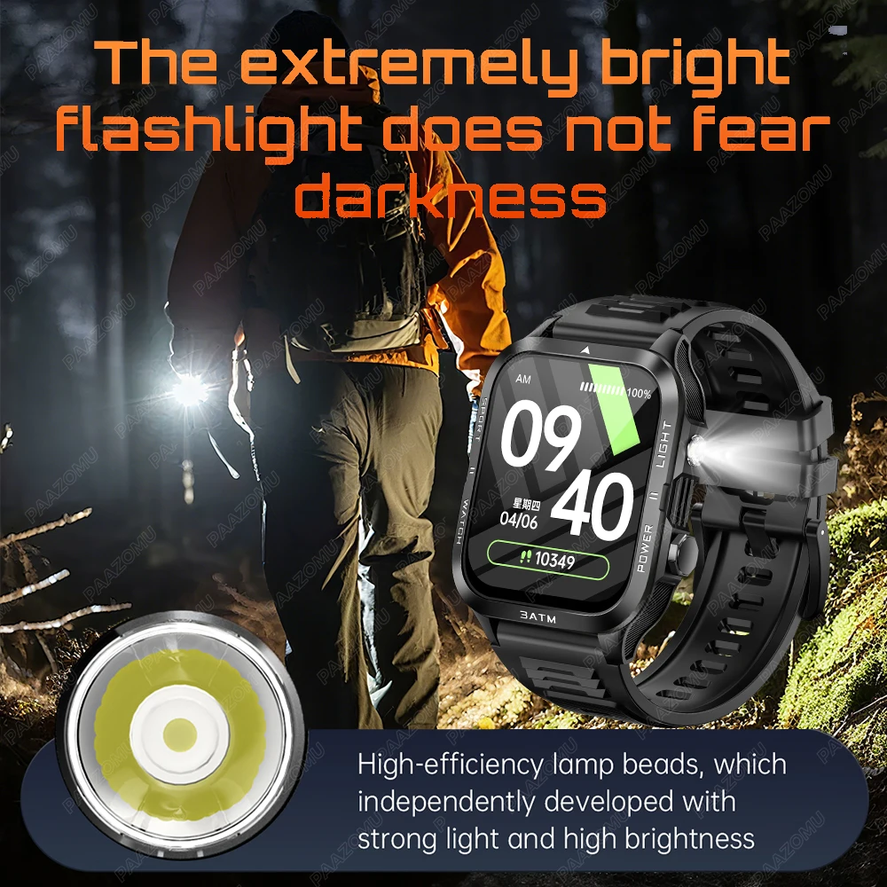 軍用グレードのスマートウォッチ メンズ LED懐中電灯 防水 - Smartwatch Square Watches For Men のレビューと価格